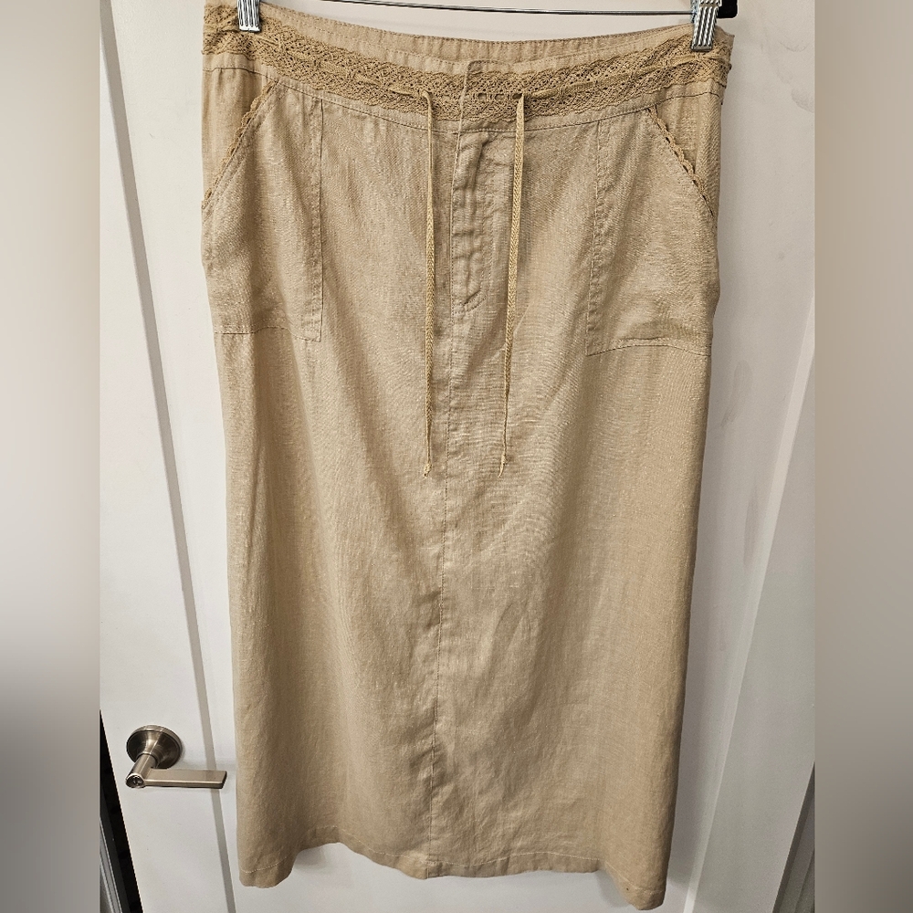 NWT - Linen E•COL•O•GIE Tan Midi Skirt - Size 14